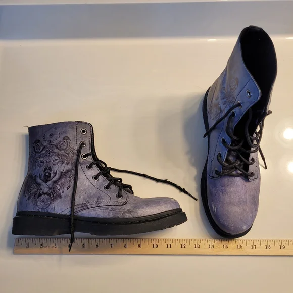 Yes We Vibe Bohemian Wolf Lace-up Combat Boots US Men's 10 / Women's 11.5 Gray - Picture 11 of 16
